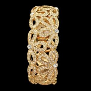 Victoria Wieck Goldtone Crystal Bangle Watch Bracelet Hidden Face, New Battery